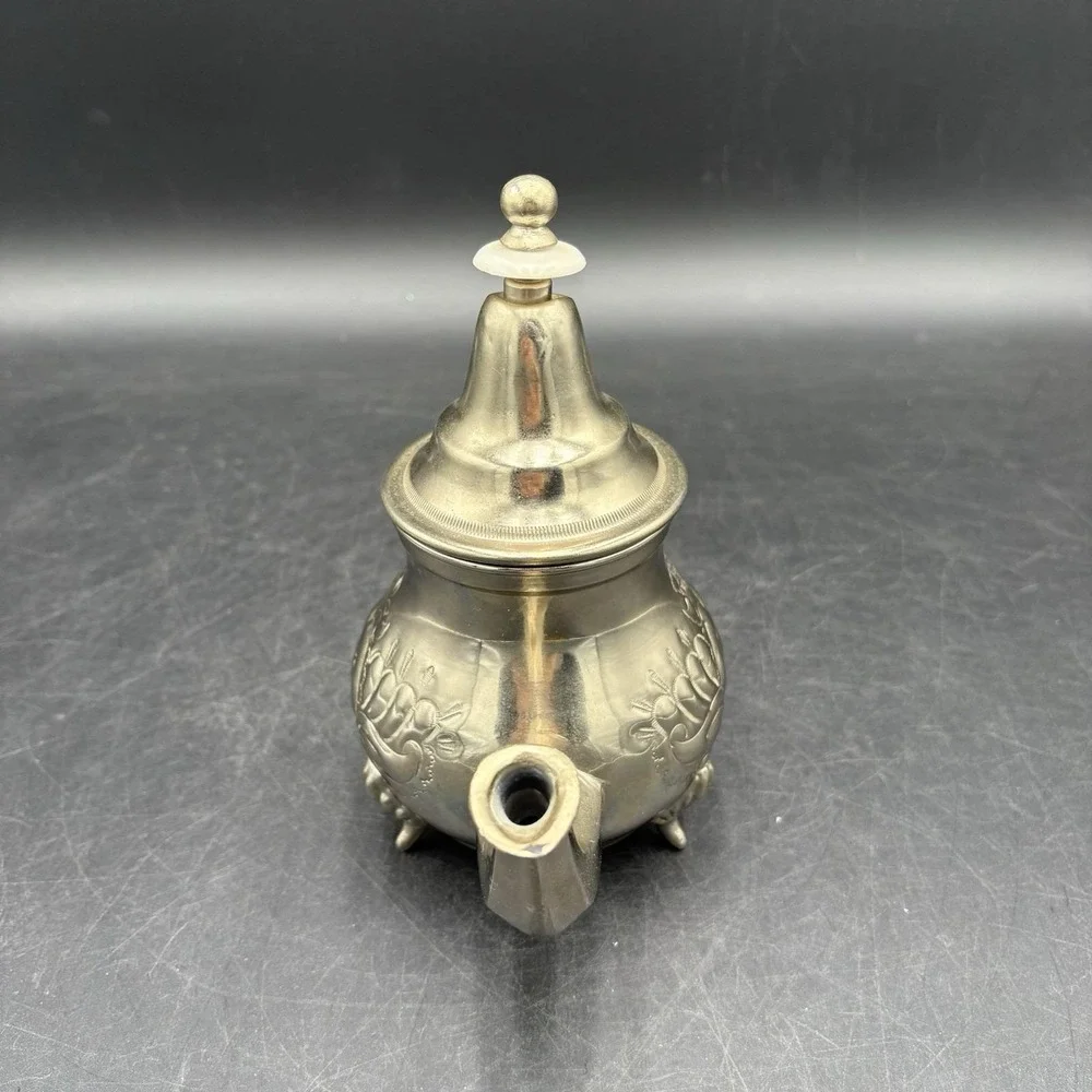 Vtg Moroccan HandMade Silverplate Footed Ornate Teapot Theirr Sidi Abderahmine